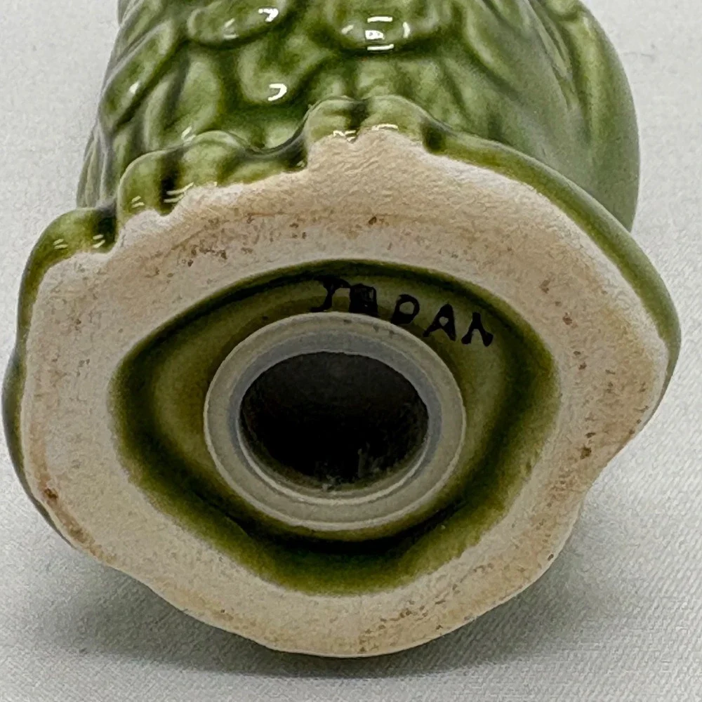 Green Owl Ceramic Salt or Pepper Shaker Single Japan Olive Green Vintage